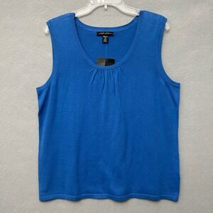 NEW VTG Sweater Vest Women's 1X Blue Sleeveless 100% Cotton Cottagecore Cozy